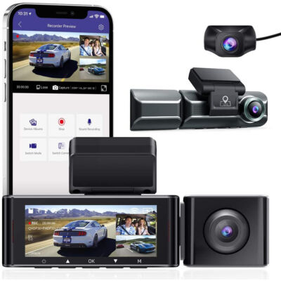 Magyar nyelvű 3 kamerás 4K-s WIFI+GPS AzDome m550 autós kamera AJÁNDÉK 64 GB-os SD KÁRTYÁVAL