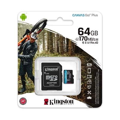 Kingston 64GB Canvas Go! Plus Class10 UHS-I U3 V30 A2 microSDXC memóriakártya